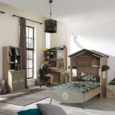 Kindermeubels Luxe kinderkamerset Bed Groen Bedframe 5-delig Hout