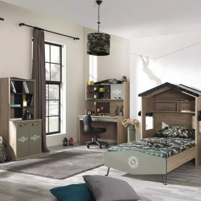 Kindermeubels Luxe kinderkamerset Bed Groen Bedframe 5-delig Hout