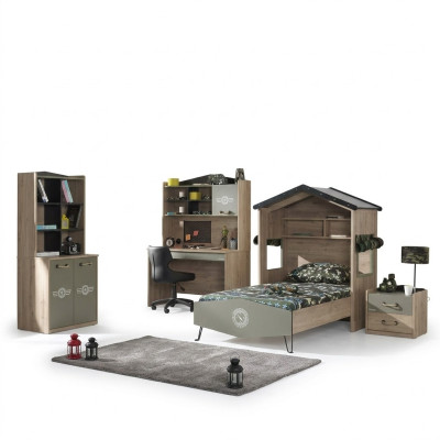 Kindermeubels Luxe kinderkamerset Bed Groen Bedframe 5-delig Hout