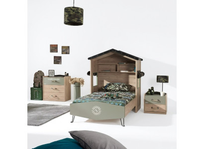 Garnituur bed kindermeubels kinderkamer groen bedframe 3-delige houtenset