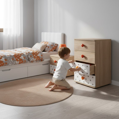 Kindermeubel Commode Ster Kast Hout Ladenkastje Dressoir Design Wit