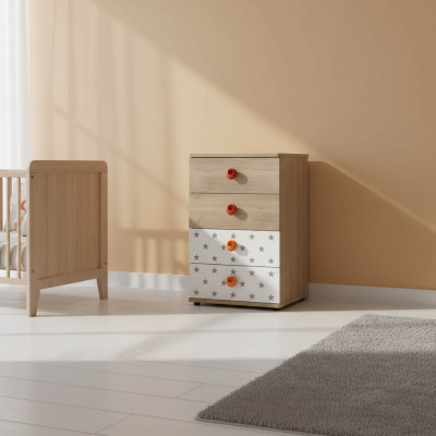 Kindermeubel Commode Ster Kast Hout Ladenkastje Dressoir Design Wit