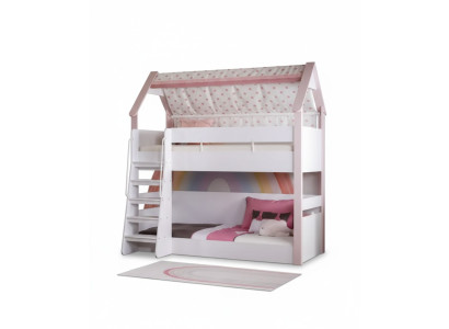Stapelbed kinderkamer kinderbed bed bedframe hout roze hoogslaper