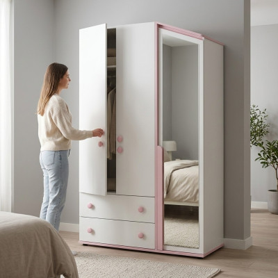 Ontwerp kledingkast houten kast kast meubels hout spiegel wit nieuw