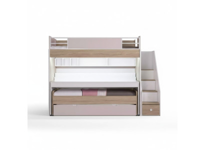 Stapelbed met 3 slaapplaatsen multifunctioneel bed hout roze luxe hoogslaper