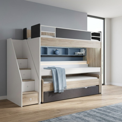 Luxe stapelbed Bed 3 slaapplaatsen multifunctioneel bed Houten hoogslaper Hout