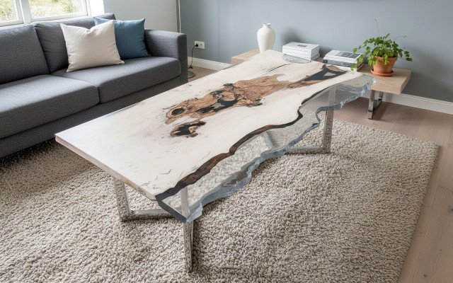 Eettafel Epoxyhars Keukentafel Eettafel Tafel 220 cm Hout Wit