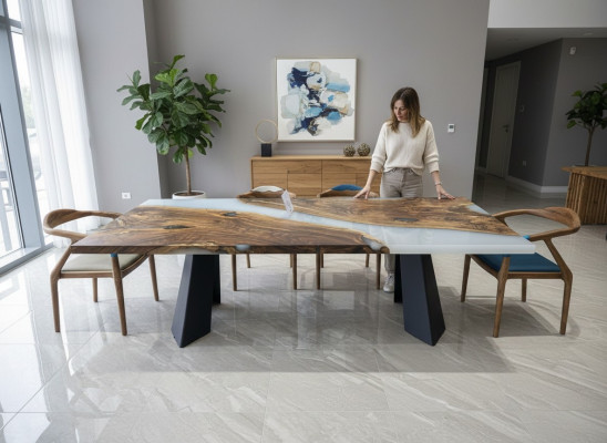 Grote eettafel Eettafel Epoxyhars eettafel Houten tafel Bruin