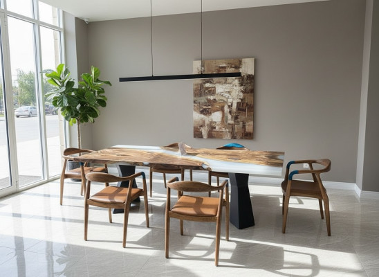 Grote eettafel Eettafel Epoxyhars eettafel Houten tafel Bruin