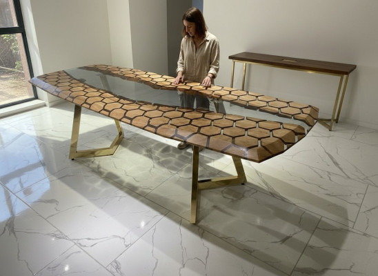 XXL Eettafel Eettafel Epoxyhars Keukentafel Groot Hout Bruin  XXL Eettafel Eettafel Epoxyhars Keukentafel Groot Hout Bruin