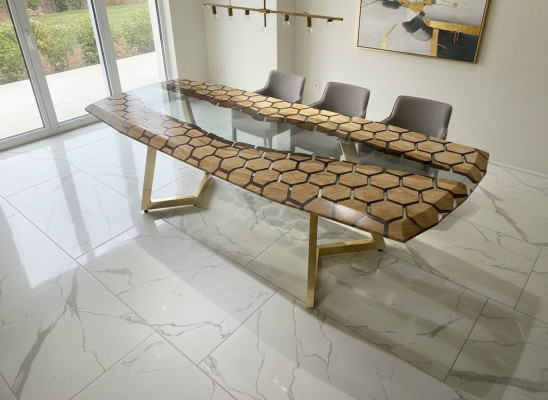 XXL Eettafel Eettafel Epoxyhars Keukentafel Groot Hout Bruin  XXL Eettafel Eettafel Epoxyhars Keukentafel Groot Hout Bruin
