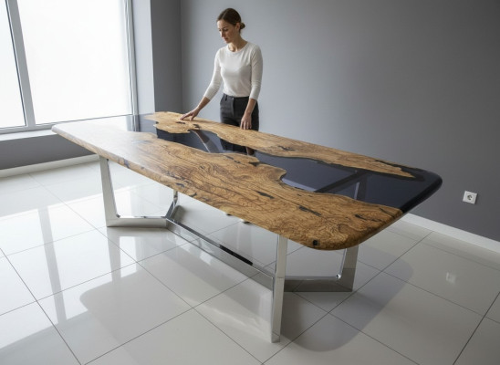 Eettafel Epoxyhars Keukentafel Eetkamertafel Tafel 240 cm Hout Bruin