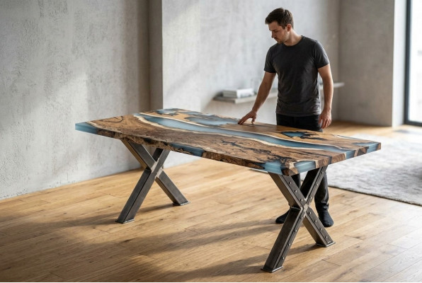 Keukentafel Eettafel Epoxyhars Eettafel Tafel 160 cm Hout Bruin