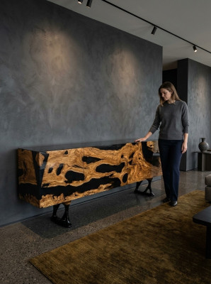 TV-standaard sideboard RTV laag dressoir woonkamer epoxyhars hout bruin