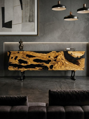 TV-standaard sideboard RTV laag dressoir woonkamer epoxyhars hout bruin