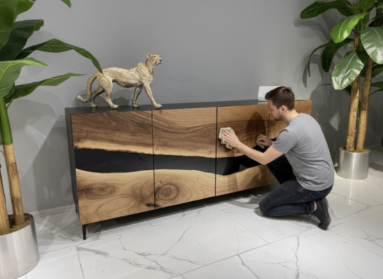 Sideboard Commode Epoxyhars Bruin Woonkamer Hout Dressoir Buffet