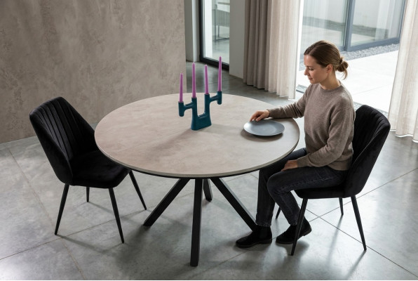 Uitbreidbare ronde eettafel Grijze houten eettafel Keukentafel Tafels