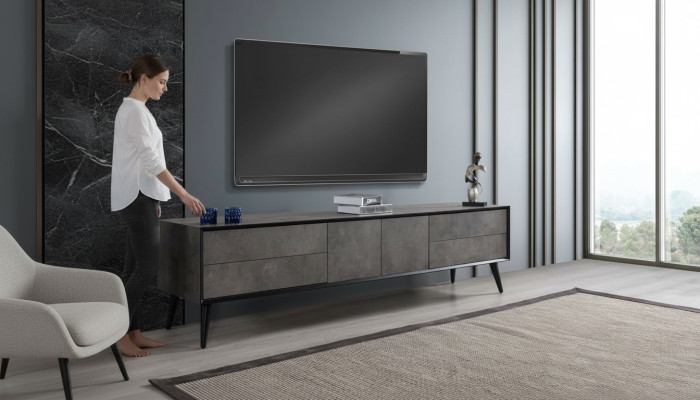 RTV Lowboard TV-standaard Woonkamer Grijs Hout Dressoir Tafel Modern
