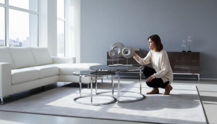 Salontafel Luxe Set Bijzettafel Koffietafel Zilver Woonkamer Design