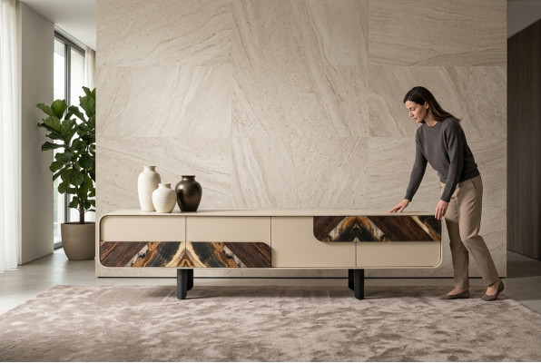 TV-standaard RTV Lowboard Sideboard Hout Beige Woonkamer Woonkamermeubilair