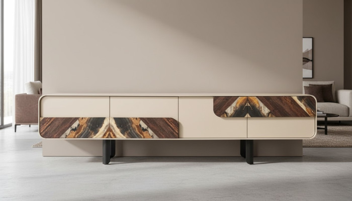 TV-standaard RTV Lowboard Sideboard Hout Beige Woonkamer Woonkamermeubilair