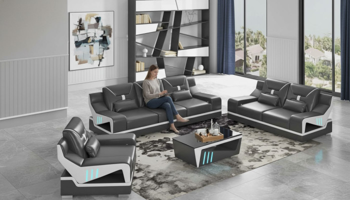 Luxe bankstel complete bankstel zwart kunstleer bankstel 321