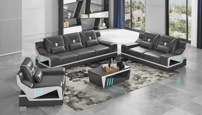 Luxe bankstel complete bankstel zwart kunstleer bankstel 321