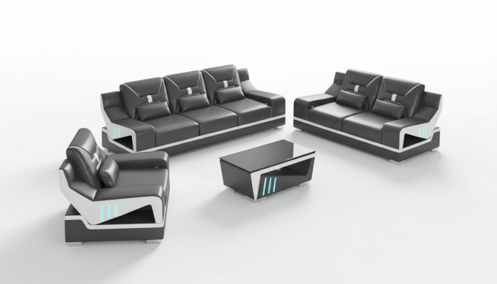 Luxe bankstel complete bankstel zwart kunstleer bankstel 321