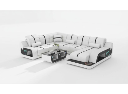 Moderne bankstel U-vormige hoekbank designbank wit kunstleer