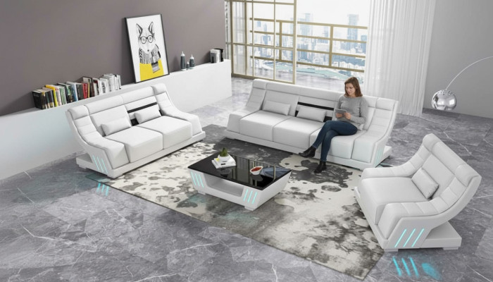 Sofa set Luxe Compleet bankstel Wit Kunstleer Bankstel 321