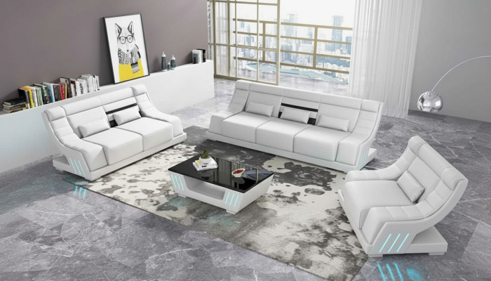 Sofa set Luxe Compleet bankstel Wit Kunstleer Bankstel 321