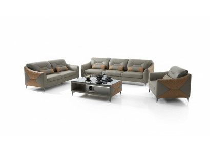 Bankstel Sofa Set Bankstel 3-2-1 Zits Lederen Bankstel Grijs