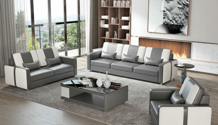 Complete bankstel luxe bankstel grijs kunstleer 3-2-1