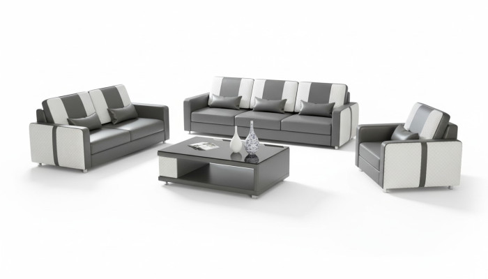 Complete bankstel luxe bankstel grijs kunstleer 3-2-1