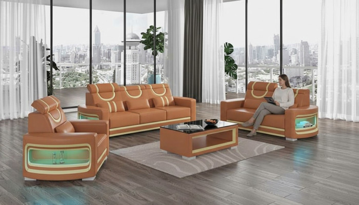 Bankstel Luxe Complete Bankstel Bruin Kunstleer Bankstel 3-2-1