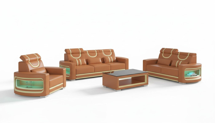 Bankstel Luxe Complete Bankstel Bruin Kunstleer Bankstel 3-2-1
