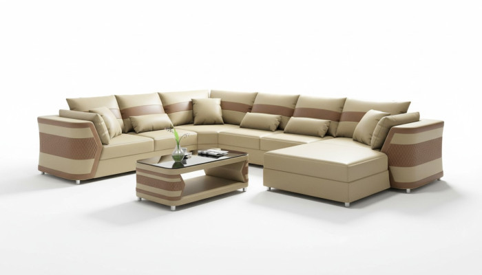 Woonlandschap xxl bank U-vorm Groot Leren hoekbank Beige Bankstellen Bankstellen