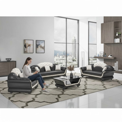 Sofaset Bankstel Leren bank Bank Complete 3-delige Bankstellen Zwart