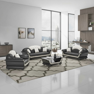 Sofaset Bankstel Leren bank Bank Complete 3-delige Bankstellen Zwart