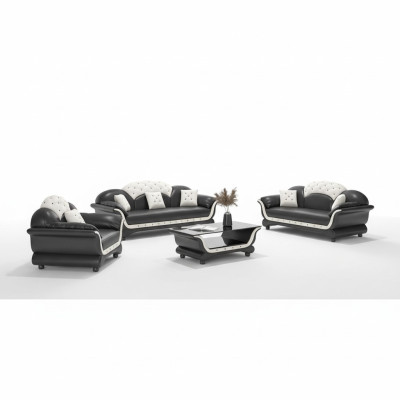Sofaset Bankstel Leren bank Bank Complete 3-delige Bankstellen Zwart