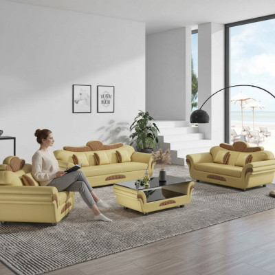 Bankstel Bankstel Leren banken Bank Complete 3-delige banken Bruin
