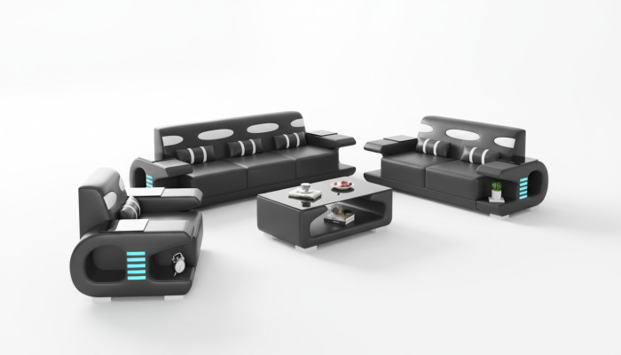 Bankstel Bankstel Leren bankstellen Bank Compleet 3-delig Zwart Set
