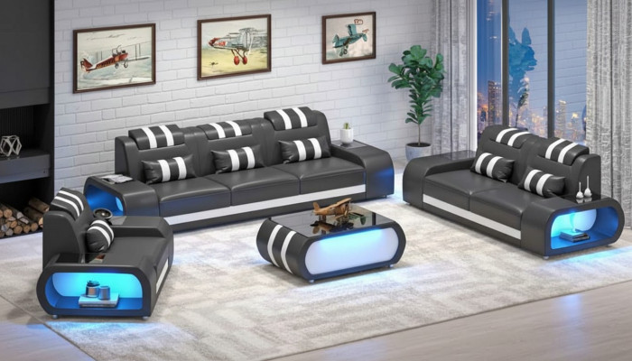 Bankstel Tweezits leren bankstellen fauteuil Driepersoons 3-delig Zwart Set