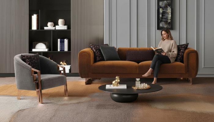 Bankstel driezitter fauteuil bruin stoffen bankstel set complete bankstellen