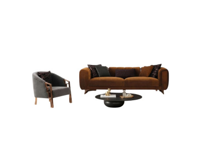 Bankstel driezitter fauteuil bruin stoffen bankstel set complete bankstellen