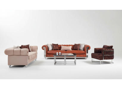 Chesterfield bankstel, driezits, bruin bankstel, gestoffeerde bank   Chesterfield bankstel, driezits, bruine bank, gestoffeerde bank