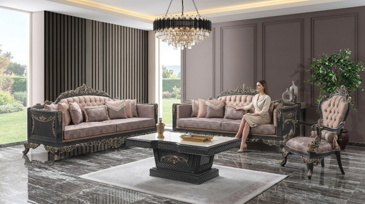 Luxe bankstel Complete bankstel Grijs stoffen bank.