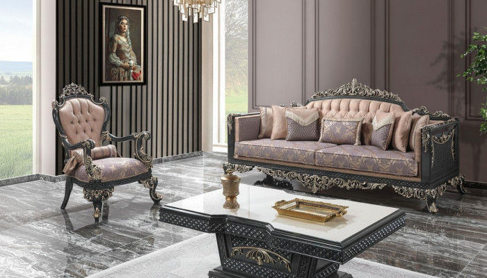 Luxe bankstel Complete bankstel Grijs stoffen bank.