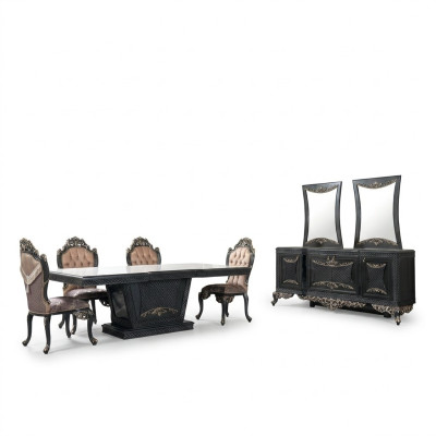 Eetgroep Eetkamer Eettafel Stoelen Hout Set van 12 Grijs Barok dressoir