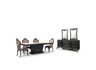 Eetgroep Eetkamer Eettafel Stoelen Hout Set van 12 Grijs Barok dressoir
